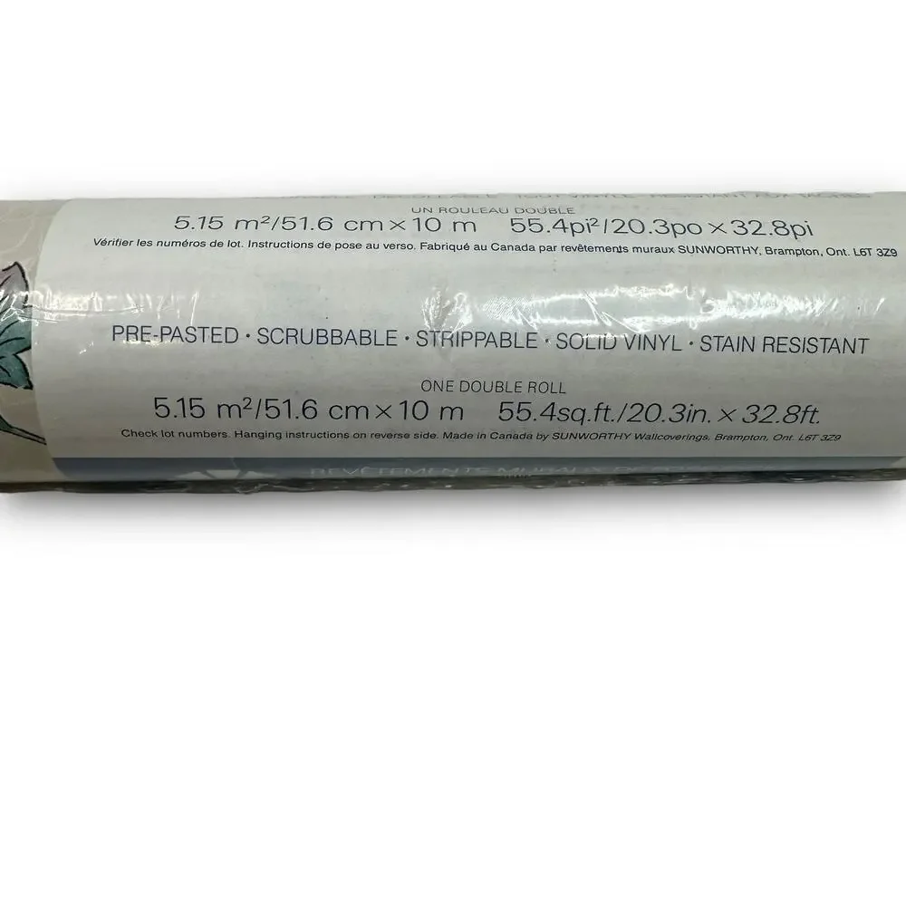 VTG 1994 Unused Sunworthy Solid Vinyl Floral Wallpaper SB352 Double Roll 55 SqFt